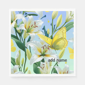 En Papier Papillon blanc Lily jaune de la serviette
