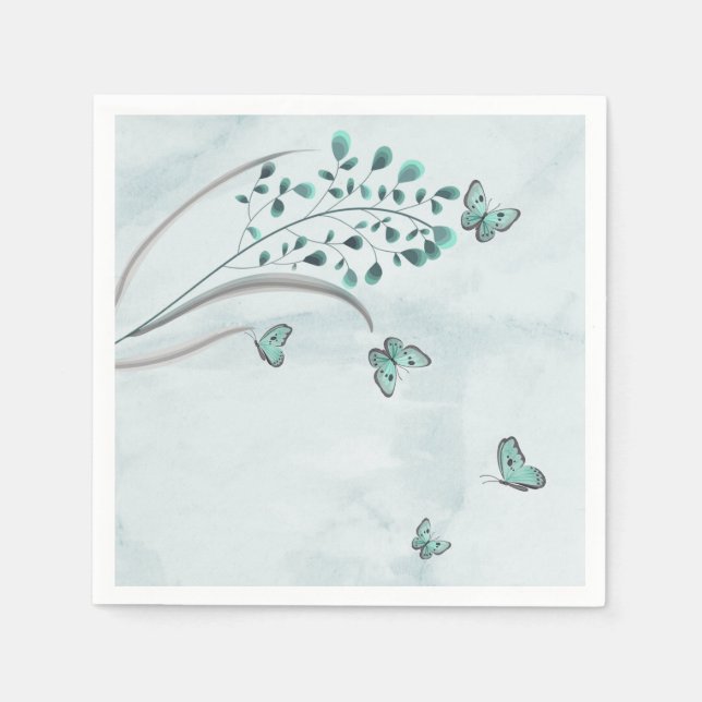 En Papier papillons bleus serviette florale (Devant)