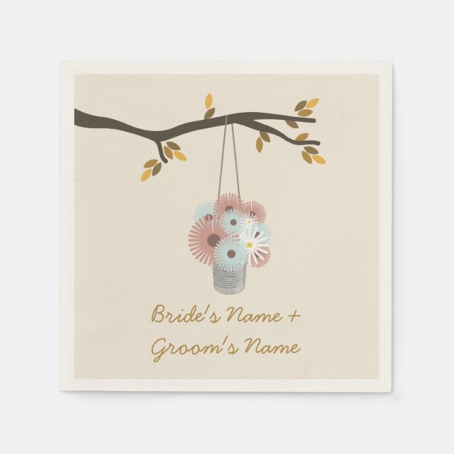 En Papier Pêche + Fleurs Bleues Mariage de automne serviette (Devant)