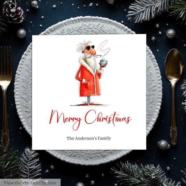 En Papier Père Noël éditable Dîner de Noël drôle Serviette (Editable Santa Claus Funny Christmas Dinner Napkins

)