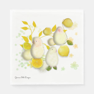 En Papier Petit oiseau Inséparables avec citrons serviette e