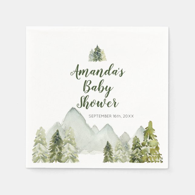 En Papier Pine Tree Adventure Mountain Baby shower serviette (Devant)