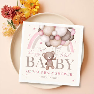 En Papier Pink Teddy Bear Balloon Girl Baby shower serviette