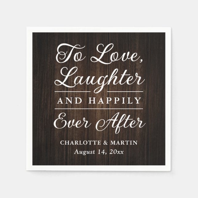 En Papier Pour aimer rire Rustique Mariage de bois serviette (Devant)