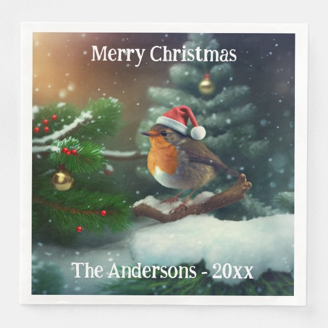 En Papier Robin Père Noël sur mesure sur une serviette d'arb (Devant)