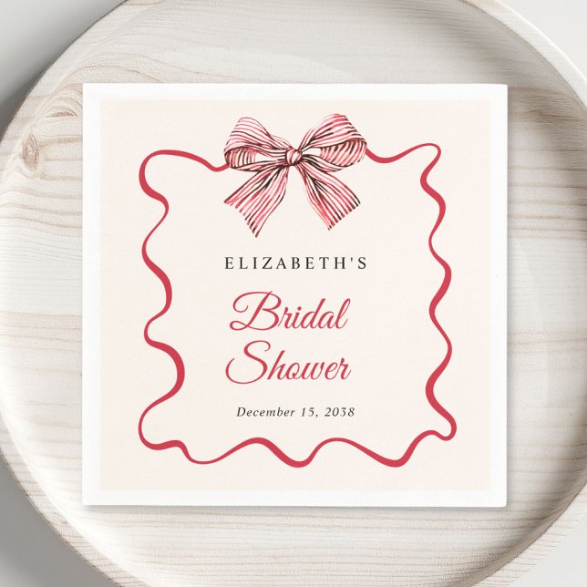 En Papier Rond de serviette de fete de mariage ruban raye ro (Red Striped Coquette Bow Bridal Shower Napkins
)