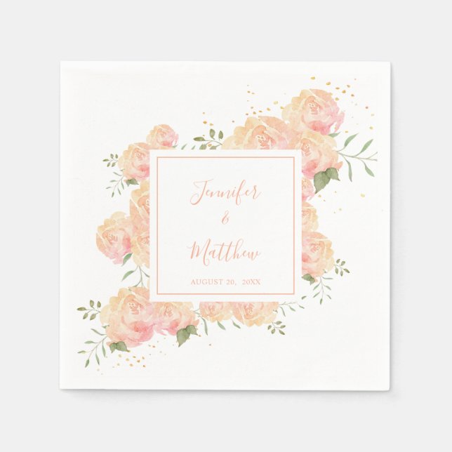 En Papier Rose de plage | Aquarelle Mariage floral serviette (Devant)