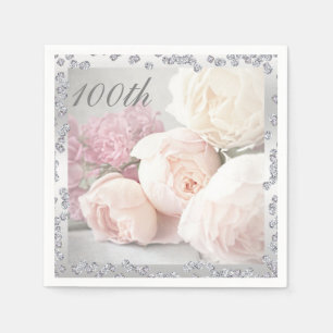 En Papier Roses romantiques et serviette d'anniversaire de