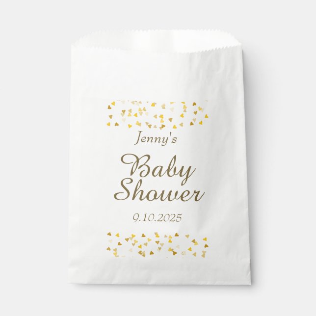 En Papier Sachets de Baby Shower / Sprinkle à Cœurs Dorés (Devant)