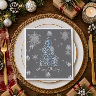 En Papier Sapin de Noël bleu et flocons de neige Serviette e