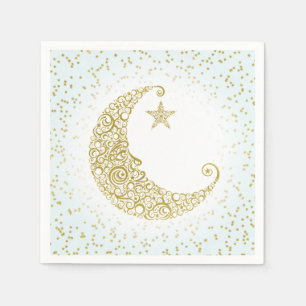 En Papier Scintille Petite Étoile Lune Dorée Serviette Bleue