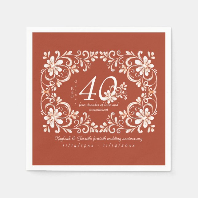 En Papier Serviette 40e anniversaire de mariage Brick Red Sh (Devant)