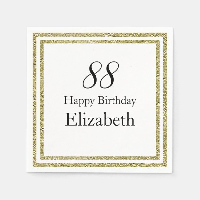 En Papier Serviette 88e Anniversaire Blanc et Or (Devant)
