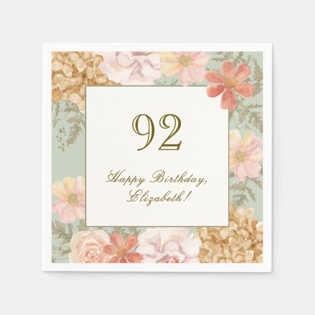 En Papier Serviette 92e Anniversaire Couleur Automnale Flora (Devant)