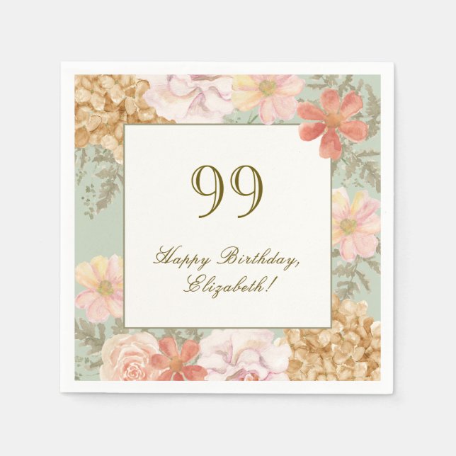 En Papier Serviette 99e Anniversaire Couleur Automnale Flora (Devant)