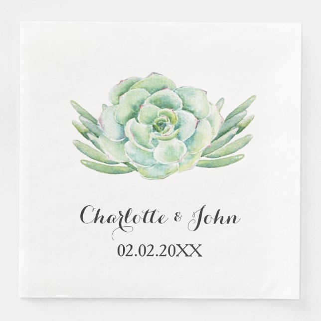 En Papier serviette à mariage de couleur aquarelle succulent (Devant)