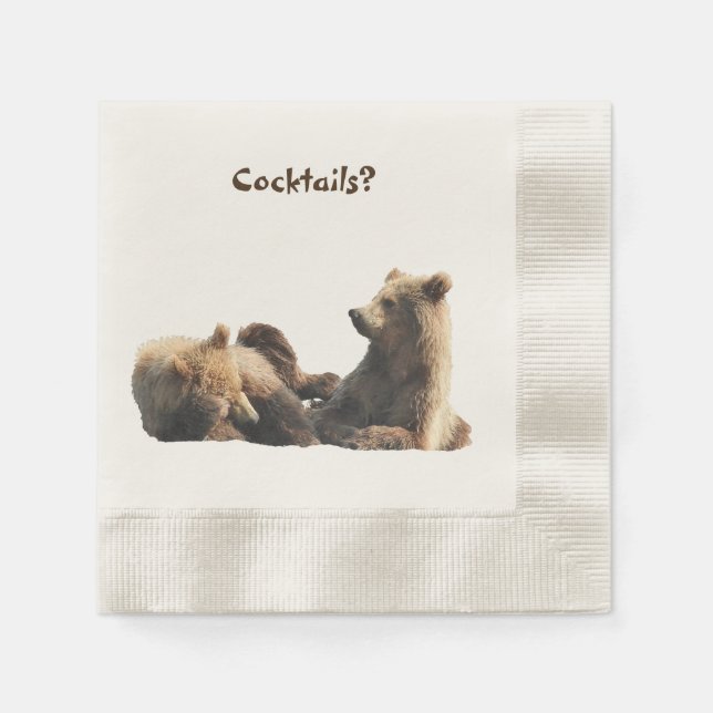 En Papier Serviette à queue de Cocktail avec oursons grizzly (Devant)