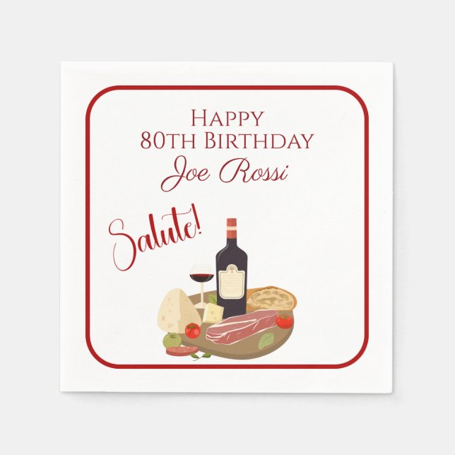En Papier Serviette Anniversaire 80 ans Thème Italien (Devant)