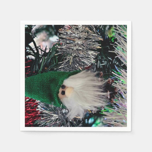 En Papier Serviette avec lutin de Noël ornement (Devant)