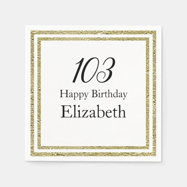 En Papier Serviette blanche et or pour 103e anniversaire (Devant)