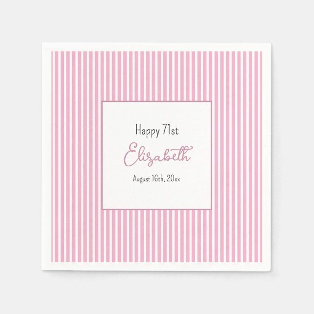 En Papier Serviette d'anniversaire 71 ans rayures roses mini (Devant)
