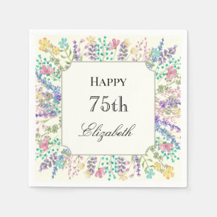 En Papier Serviette d'anniversaire 75 ans à motif floral col