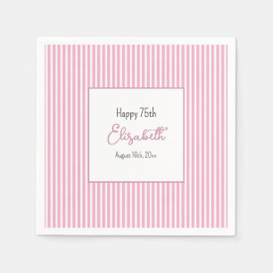 En Papier Serviette d'anniversaire 75 ans rayures roses mini