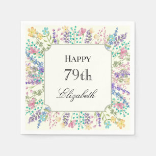 En Papier Serviette d'anniversaire 79 ans à motif floral col