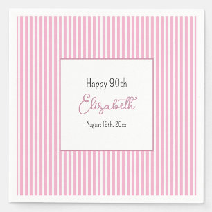 En Papier Serviette d'anniversaire 90 ans rayures rose minim