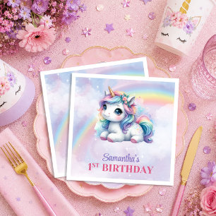 En Papier Serviette d'anniversaire de fille pastel Licorne B