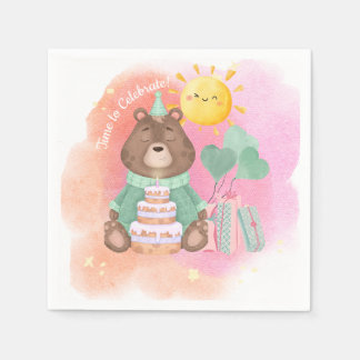En Papier Serviette d'anniversaire ours aquarelle pastel