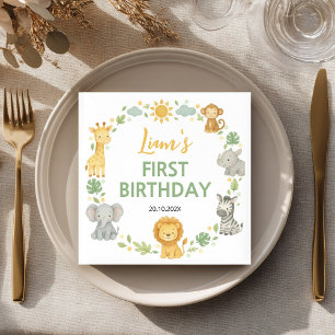 En Papier Serviette d'anniversaire Safari Wild One Animaux d