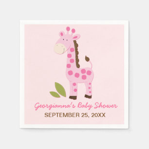 En Papier Serviette de baby shower personnalisée Girafe rose