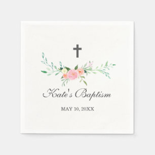En Papier Serviette de baptême florale douce