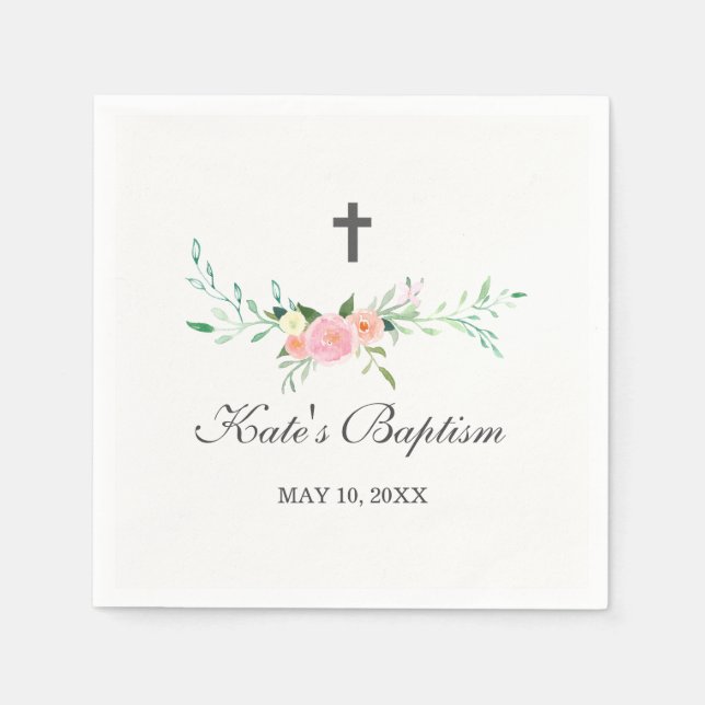 En Papier Serviette de baptême florale douce (Devant)
