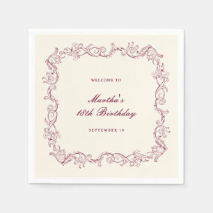 En Papier Serviette de bienvenue d'anniversaire florale bord