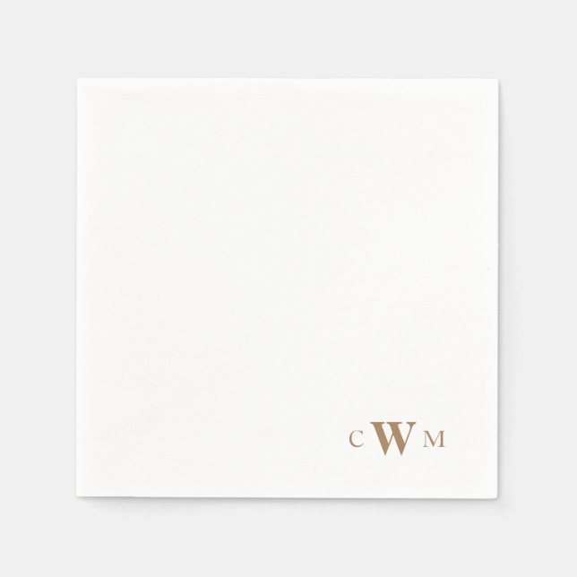 En Papier Serviette de cocktail blanche au monogramme doré (Devant)