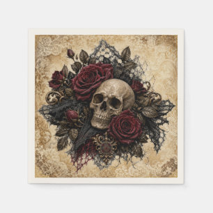 En Papier Serviette de cocktail Crâne gothique et Roses d'Ha