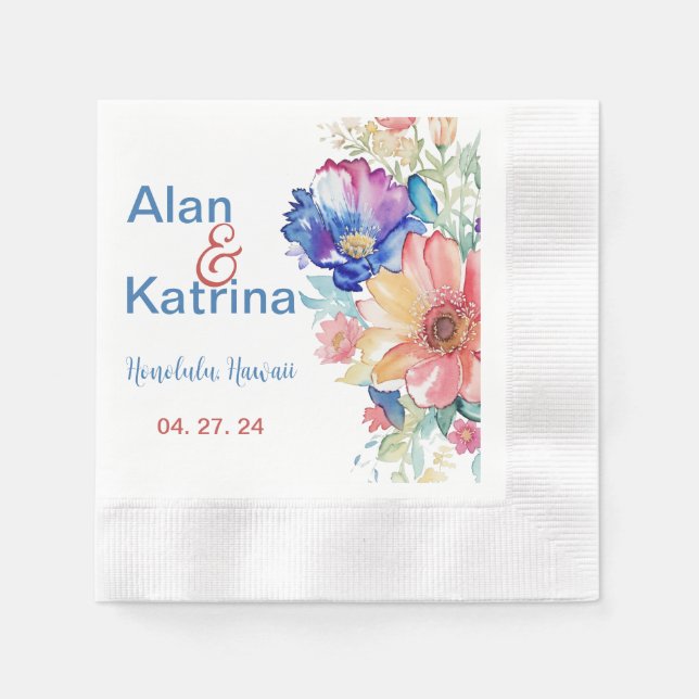 En Papier Serviette de cocktail de mariage florale Bold Wild (Devant)