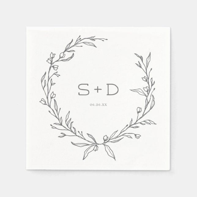 En Papier Serviette de cocktail de mariage formel à monogram (Devant)