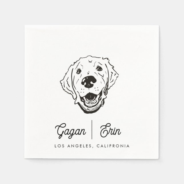 En Papier Serviette de cocktail de mariage Golden Retriever (Devant)