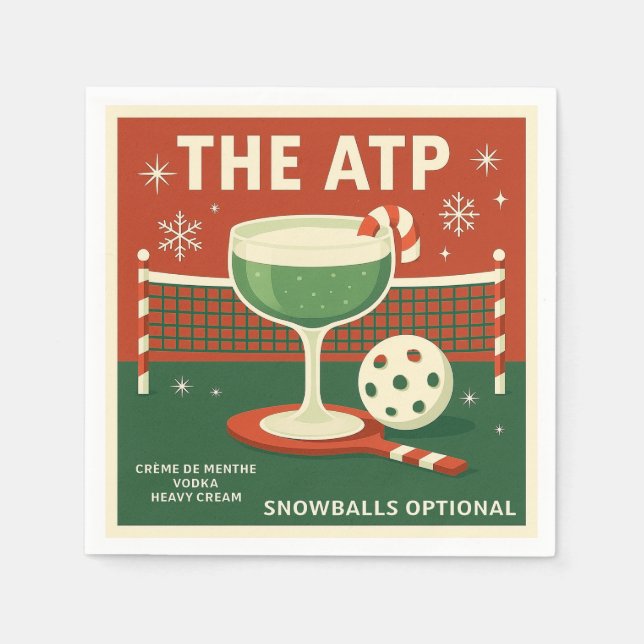 En Papier Serviette de cocktail de pickleball de Noël "L'ATP (Devant)