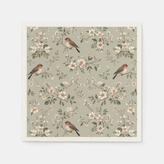 En Papier Serviette de cocktail florale LoveBird (Devant)