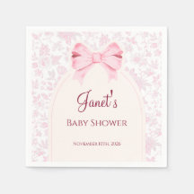 Serviette de cocktail florale rose avec nœud rose 