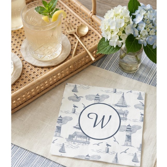 En Papier Serviette de cocktail monogramme côtière | Prépa n (Display photo produced by AI)