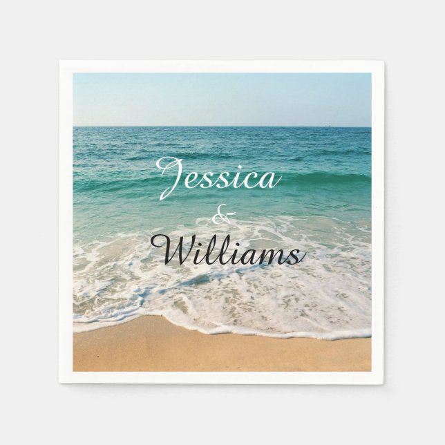 En Papier Serviette de cocktail pour mariage sur la plage (Devant)