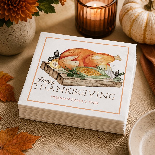 En Papier Serviette de dinde de Thanksgiving heureux (Autumn Thanksgiving Paper Napkins)