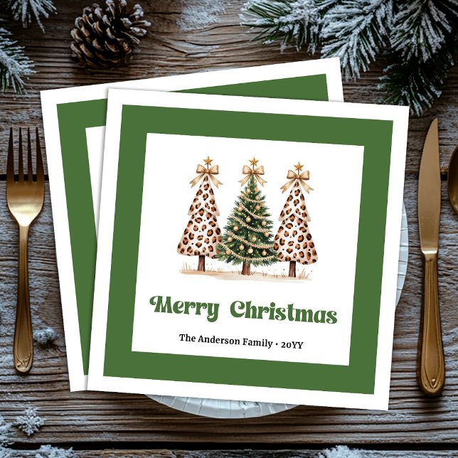 En Papier Serviette de dîner à impression léopard avec sapin (Sparkly Christmas Tree Leopard Print Dinner Napkins!)
