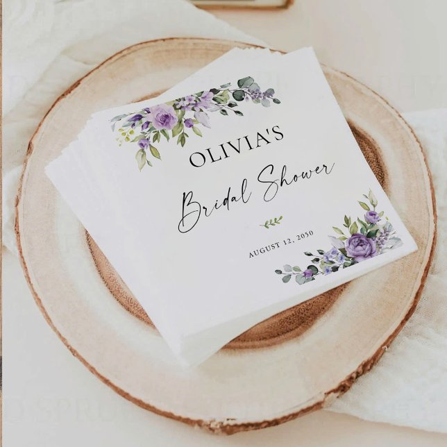 En Papier Serviette de douche de mariage florale violette él (Créateur téléchargé)