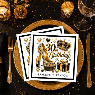 En Papier Serviette de fête 30 ans pailletée Luxe Or et Noir